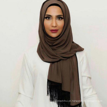 Moda feminina sólida chiffion design elegante muçulmano amor cachecol novo design borlas maxi xale turco saudita mulheres hijab